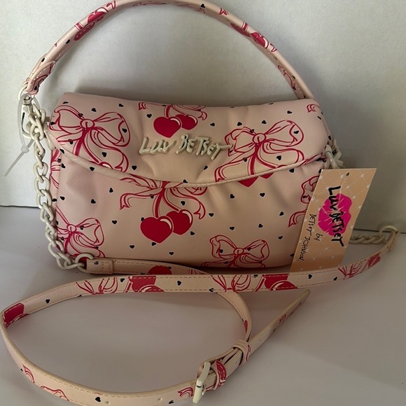 Loungefly Handbags - Luv Betsey by Betsey Johnson Pink Bow Cherries Hearts Crossbody Bag